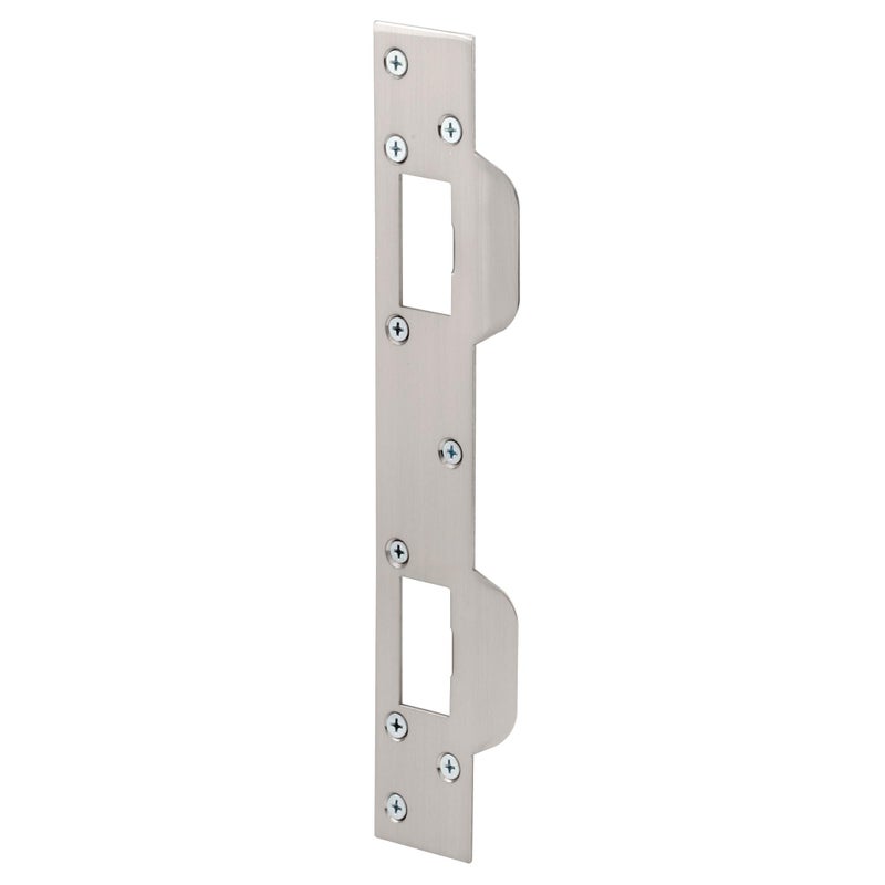 Prime-Line U 10385 Door Strike, for Use with 5-1/2 In. and 6 In. Hole Spacing On Dead Latch and Deadbolt, Steel, Satin Nickel (Single Pack) - Image 1