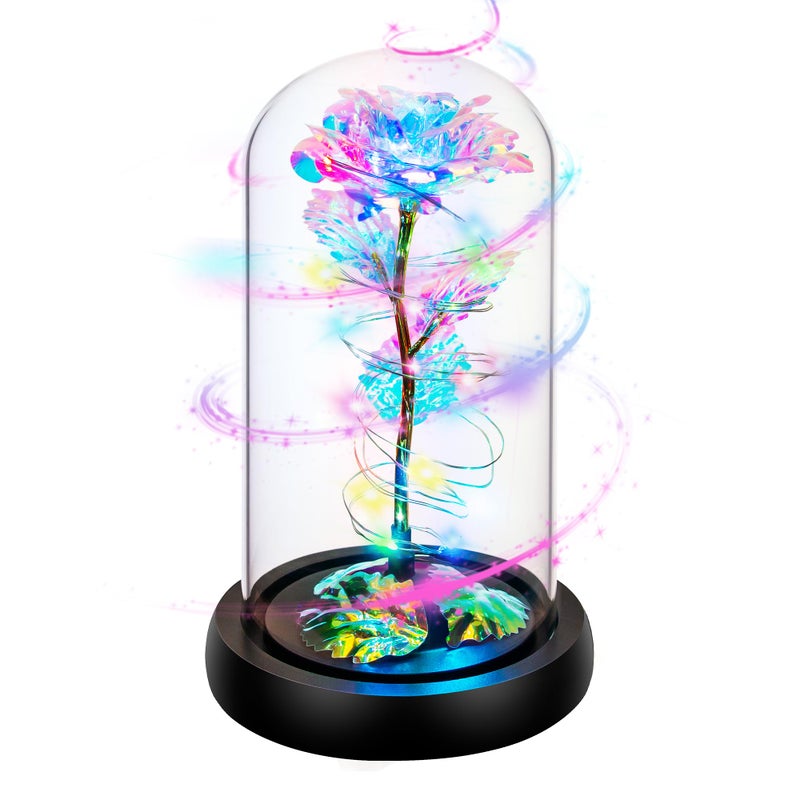 Childom Birthday Gifts for WomenFlowers for Delivery PrimeRotating Colorful Rainbow Light Up Rose in A Glass DomeSpinning Christmas Rose Gifts for Her Mom Wife Girl Grandma on Anniversary Valentine