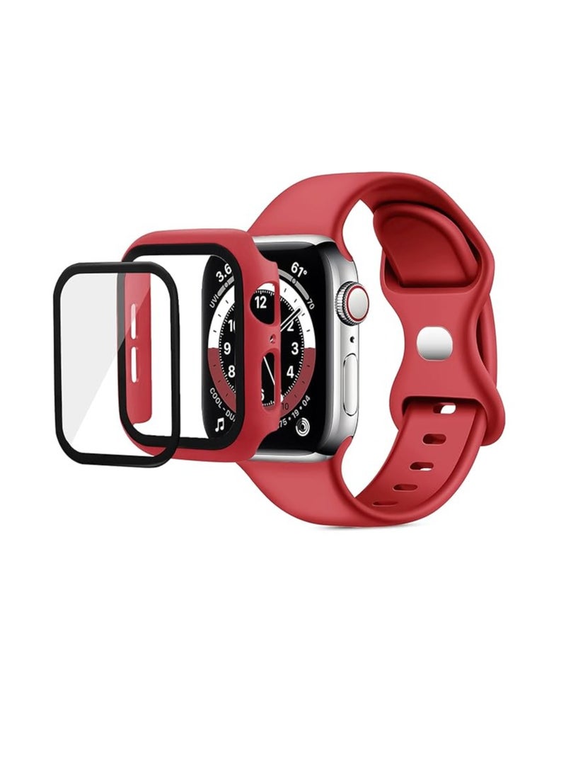 2in1 Silicone Watch Band & Protective Case With Tempered Glass Size 41 MM For Apple4/5/6 - Image 1