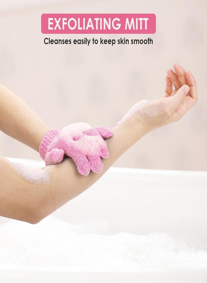 Sibba 2Pcs Exfoliating Wash Gloves Dual Texture Bath Gloves for Shower Body Scrub Exfoliating Mitt Dead Skin Remover Exfoliator Mitten Natural Body Loofah Washcloth (2pcs Pink) - Image 3
