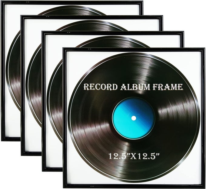 Record Album Frame 4 Pack 125x125 Inch High Glossy Frame Perfect for vinyl LP covers Fit the album artwork Updated Butterfly Sawtooth Hanger Spring Clipsset of 4pcs Black 4