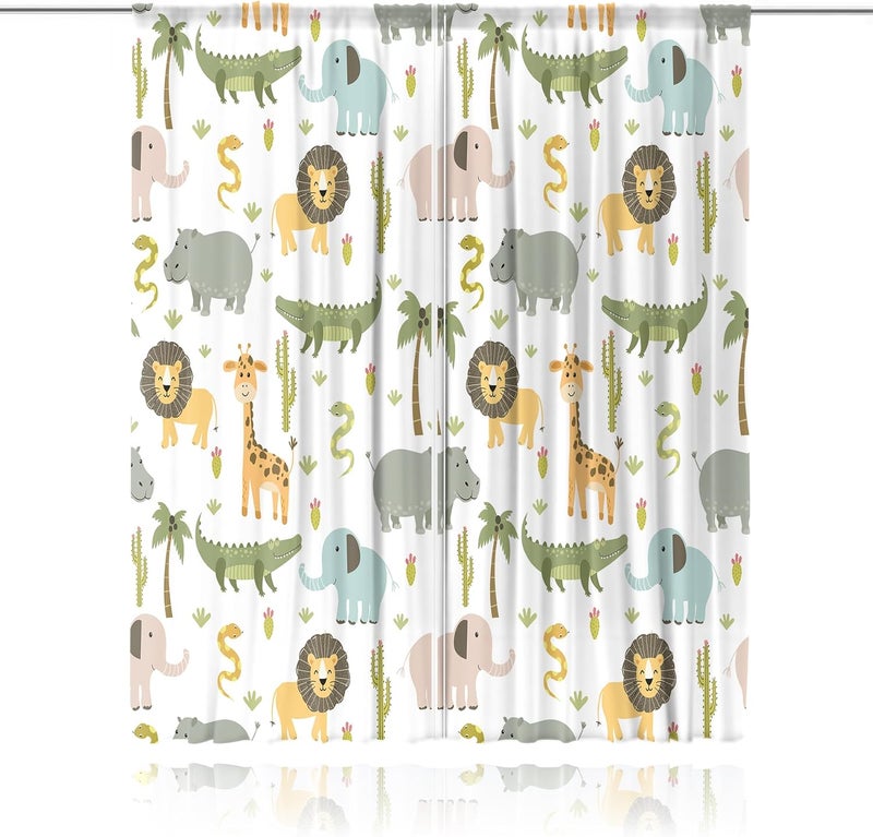 MESHELLY Nursery Safari Animals Curtains 29 (W) X 63(H) Inch Rod Pocket Baby Boy Kids Woodland Jungle Lion Elephant Printed Curtains for Living Room Bedroom Window Drapes Fabric - Image 2