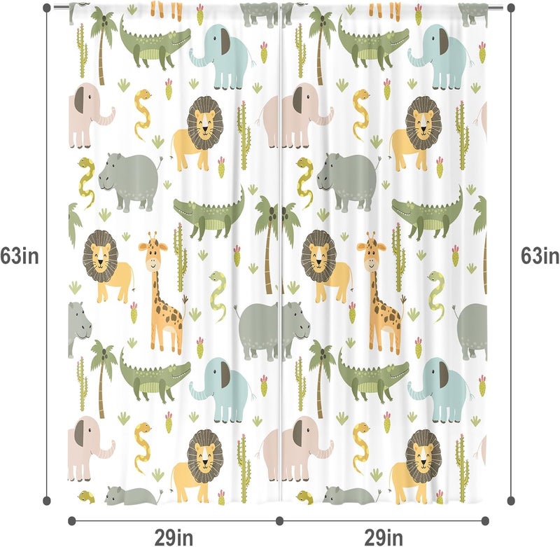 MESHELLY Nursery Safari Animals Curtains 29 (W) X 63(H) Inch Rod Pocket Baby Boy Kids Woodland Jungle Lion Elephant Printed Curtains for Living Room Bedroom Window Drapes Fabric - Image 3