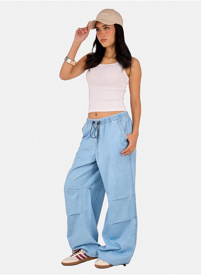 Clue Relaxed Fit Drawstring Denim Pants  - Image 4