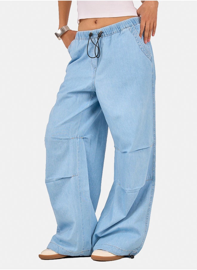Clue Relaxed Fit Drawstring Denim Pants  - Image 2