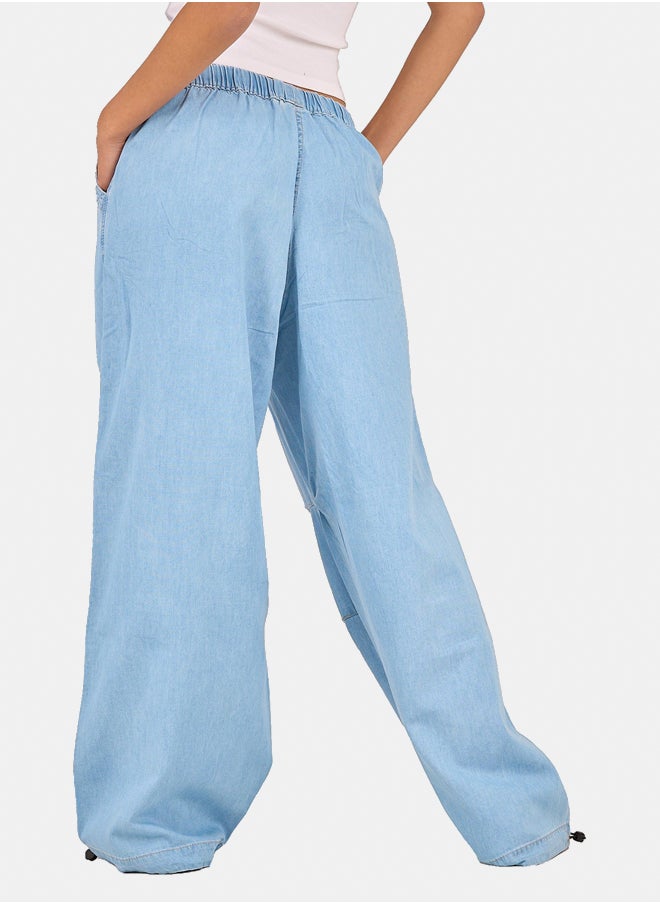 Clue Relaxed Fit Drawstring Denim Pants  - Image 3