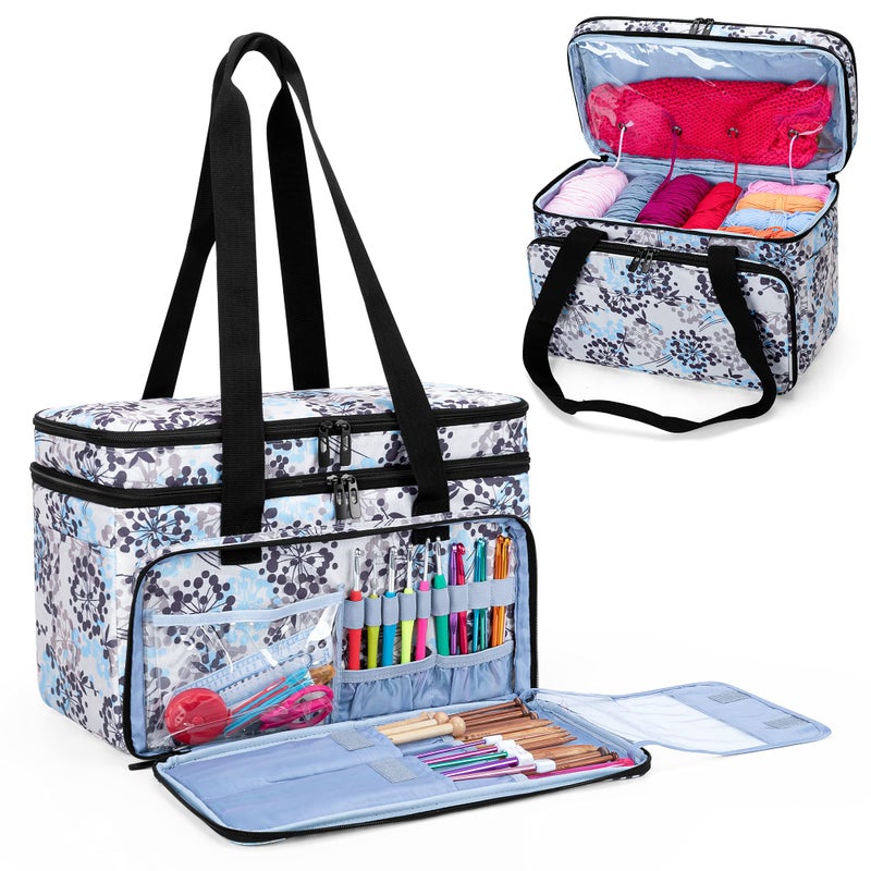 CURMIO CURMIO DoubleLayer Knitting Tote Bag Yarn Storage Bag with Compartments for Crochet Hooks Knitting Needles Up to 14 Inches Knitting Project and Accessories Dandelion Bag Only Patented Design
