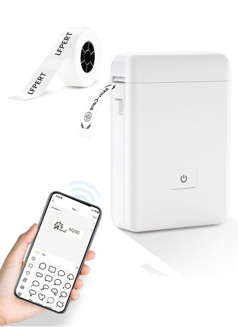Wireless Label Printer, Inkless Thermal Maker with 1 Roll 15*30mm White Tape, Smart and Portable