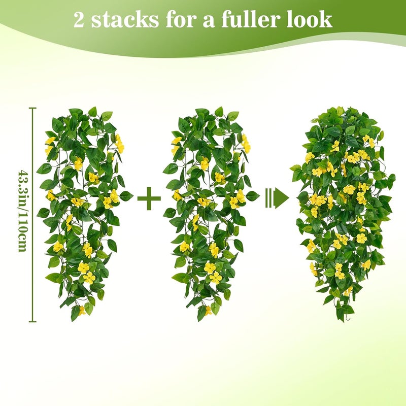 BLEUM CADE Fake Hanging Plants, 2pcs Artificial Hanging Plant, Faux Pothos Vines with Flowers Greenery for Wall Home Living Room Indoor Outdoor Decor (No Baskets, Yellow) - Image 2