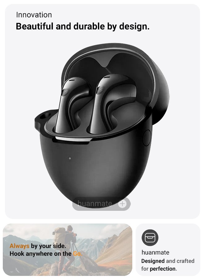 huanmate Huawei FreeBuds 6 Silicone Case Cover - Black - Made with Soft Silicone, Lightweight & Durable - Stylish Design, Accurate Cut-outs, Easy Installation & Removal  - Image 2