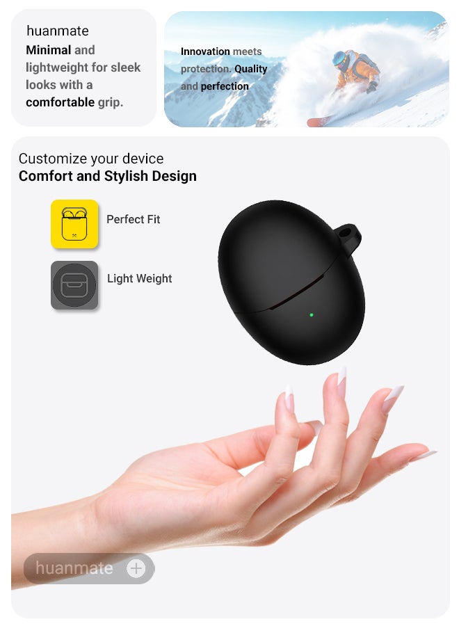 huanmate Huawei FreeBuds 6 Silicone Case Cover - Black - Made with Soft Silicone, Lightweight & Durable - Stylish Design, Accurate Cut-outs, Easy Installation & Removal  - Image 3