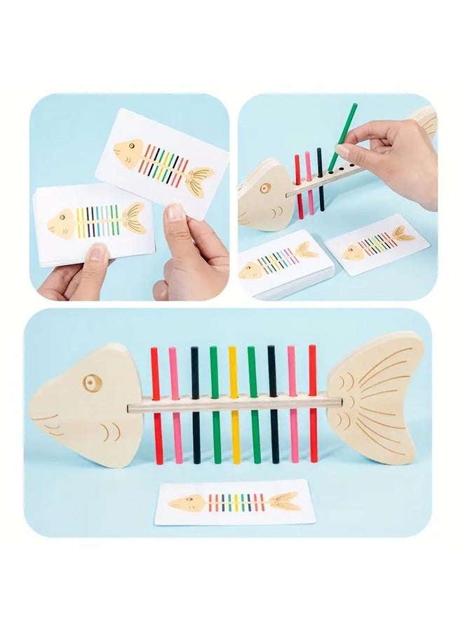 SHABILI Wooden Fish Bone Color Matching Montessori Toy with 60 Double-Sided Cards Educational Interactive Learning Sorting Game Fine Motor Skills Color Recognition Preschool Toys & Games Birthday Gift for Kids Boys Girls Suitable for Ages 3+ - Image 5