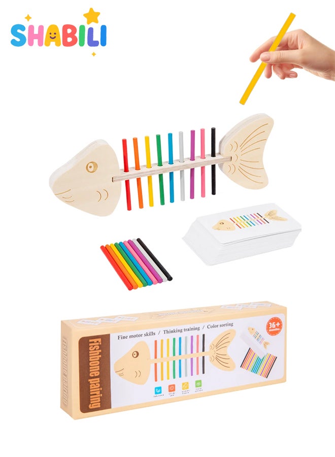 SHABILI Wooden Fish Bone Color Matching Montessori Toy with 60 Double-Sided Cards Educational Interactive Learning Sorting Game Fine Motor Skills Color Recognition Preschool Toys & Games Birthday Gift for Kids Boys Girls Suitable for Ages 3+ - Image 1
