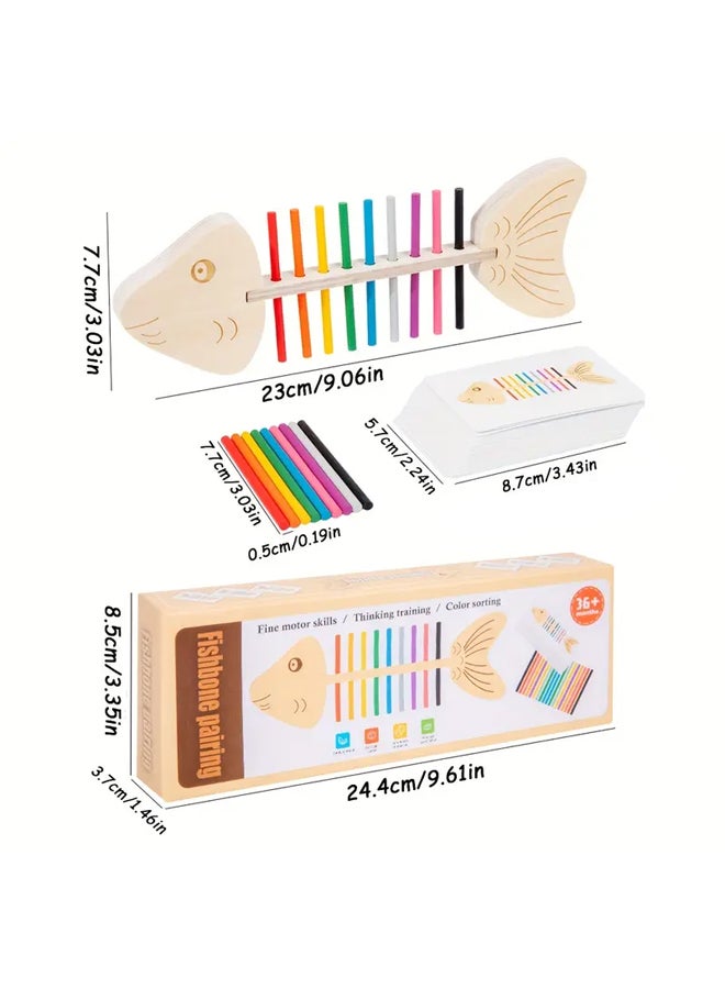 SHABILI Wooden Fish Bone Color Matching Montessori Toy with 60 Double-Sided Cards Educational Interactive Learning Sorting Game Fine Motor Skills Color Recognition Preschool Toys & Games Birthday Gift for Kids Boys Girls Suitable for Ages 3+ - Image 4
