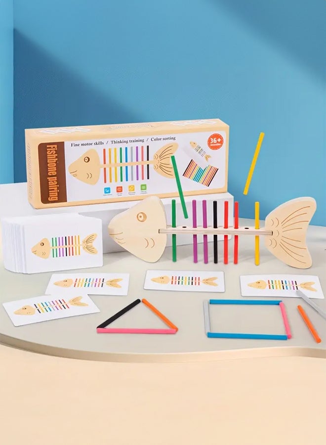 SHABILI Wooden Fish Bone Color Matching Montessori Toy with 60 Double-Sided Cards Educational Interactive Learning Sorting Game Fine Motor Skills Color Recognition Preschool Toys & Games Birthday Gift for Kids Boys Girls Suitable for Ages 3+ - Image 3