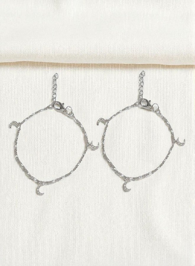 LBV 925 Sterling Silver Moon Charm Anklet for Baby Girls 0-5 Years | Adjustable Chain with Lobster Clasp for Babies and Toddlers - Image 3