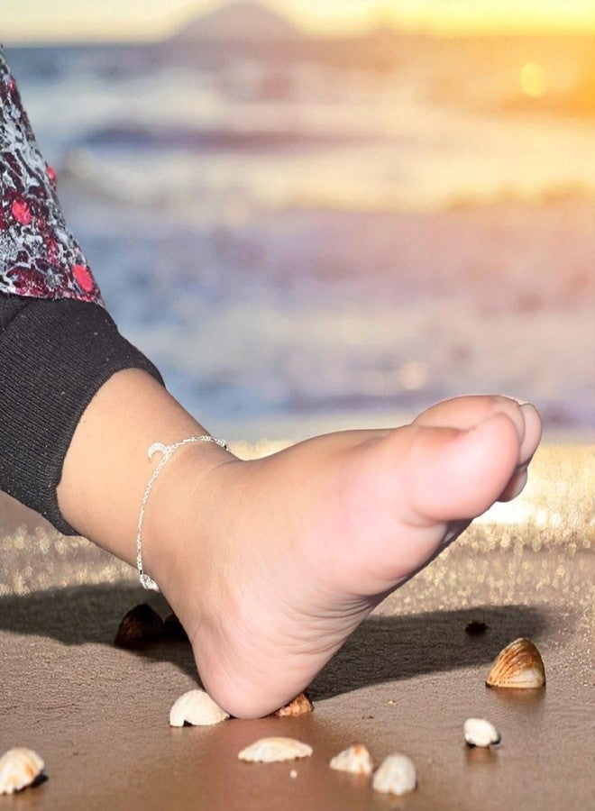 LBV 925 Sterling Silver Moon Charm Anklet for Baby Girls 0-5 Years | Adjustable Chain with Lobster Clasp for Babies and Toddlers - Image 2