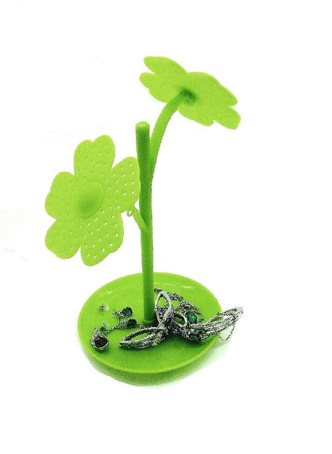 CONNECTWIDE Flower Jewelry Necklace Stud Earring Holder Organizer Display Rack Tower Stand Tree (Green) - Image 1