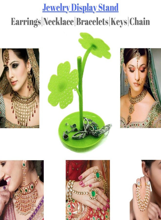 CONNECTWIDE Flower Jewelry Necklace Stud Earring Holder Organizer Display Rack Tower Stand Tree (Green) - Image 2