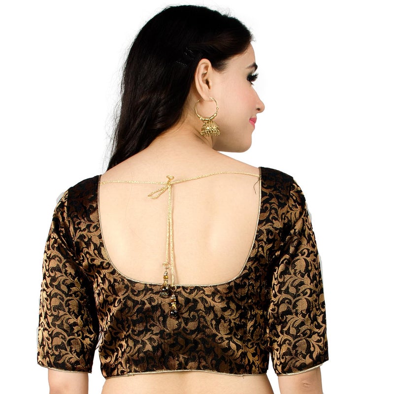 Chandrakala Banarasi Blouses for Women Sarees,Readymade, Black,Small (B214BLA2) - Image 3