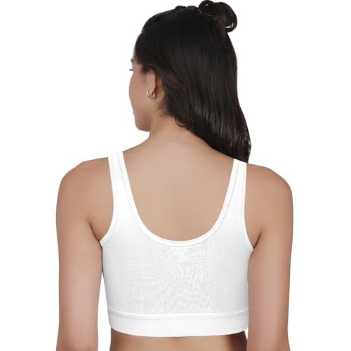 DChica Essentials Padded Sports Bra for Women's, High Impact Broad Strap Sports Bra, Removable Pads, Non Wired T-Shirt Bra, Elasticated Underband, Daily Use Running Bra (White Bra, Pack of 1) - Image 3