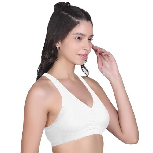 DChica Essentials Padded Sports Bra for Women's, High Impact Broad Strap Sports Bra, Removable Pads, Non Wired T-Shirt Bra, Elasticated Underband, Daily Use Running Bra (White Bra, Pack of 1) - Image 4