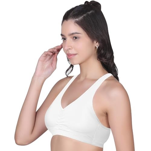 DChica Essentials Padded Sports Bra for Women's, High Impact Broad Strap Sports Bra, Removable Pads, Non Wired T-Shirt Bra, Elasticated Underband, Daily Use Running Bra (White Bra, Pack of 1) - Image 5