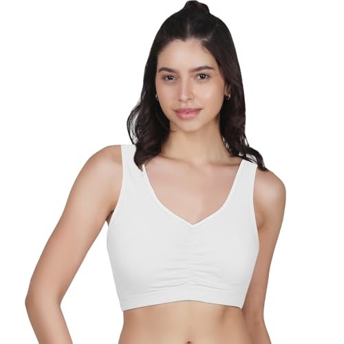 DChica Essentials Padded Sports Bra for Women's, High Impact Broad Strap Sports Bra, Removable Pads, Non Wired T-Shirt Bra, Elasticated Underband, Daily Use Running Bra (White Bra, Pack of 1) - Image 1
