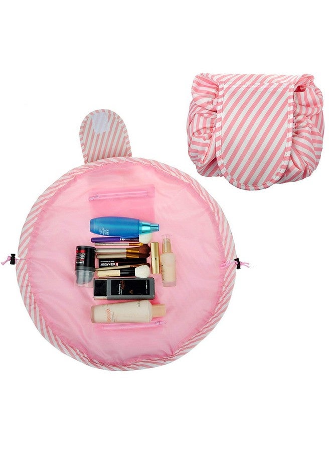 Feinerman حقيبة تجميل فينرمان الأنيقة القابلة للسحب، حقيبة مكياج سفر مقاومة للماء وقابلة للطي، منظم تخزين أدوات التجميل بسعة كبيرة، حاملة مجموعة مكياج محمولة للنساء (خطوط وردية) - Image 3