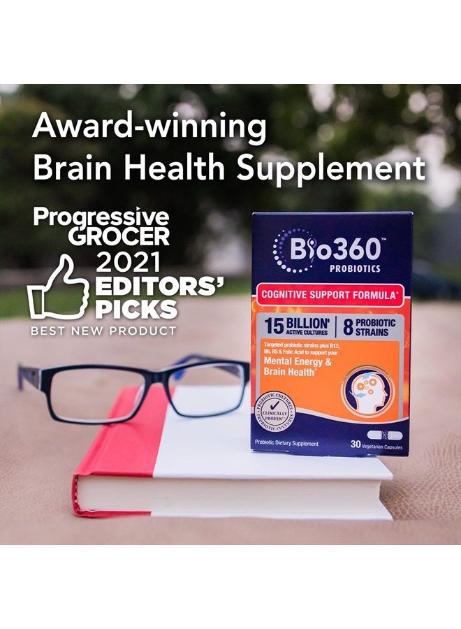 Bio360 Probiotics, Cognitive Support Formula, Brain Health & Mental Energy with 8 Strains 15 Billion CFU, Vitamin Boost for Women & Men, Stable Blister Pack, 30 Vegan Supplements - Image 5