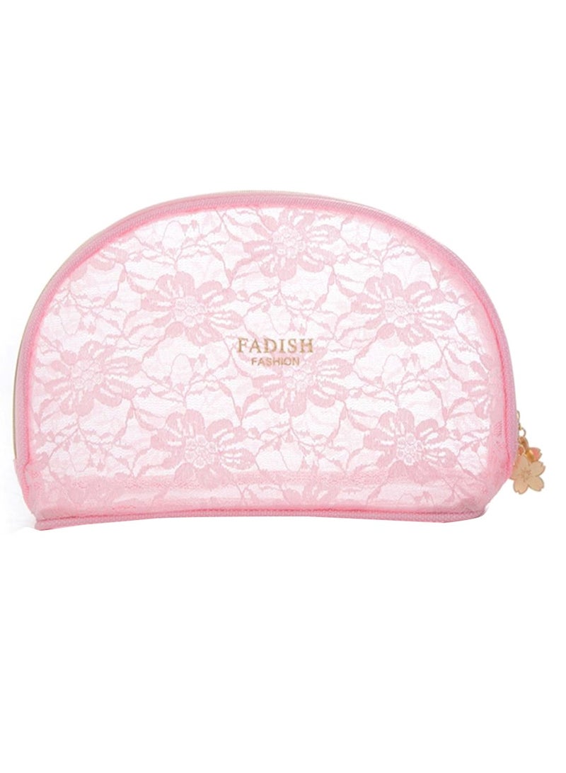 NIBEMINENT Gauze Sweet Lace Portable Makeup Storage Bag Pink - Image 1