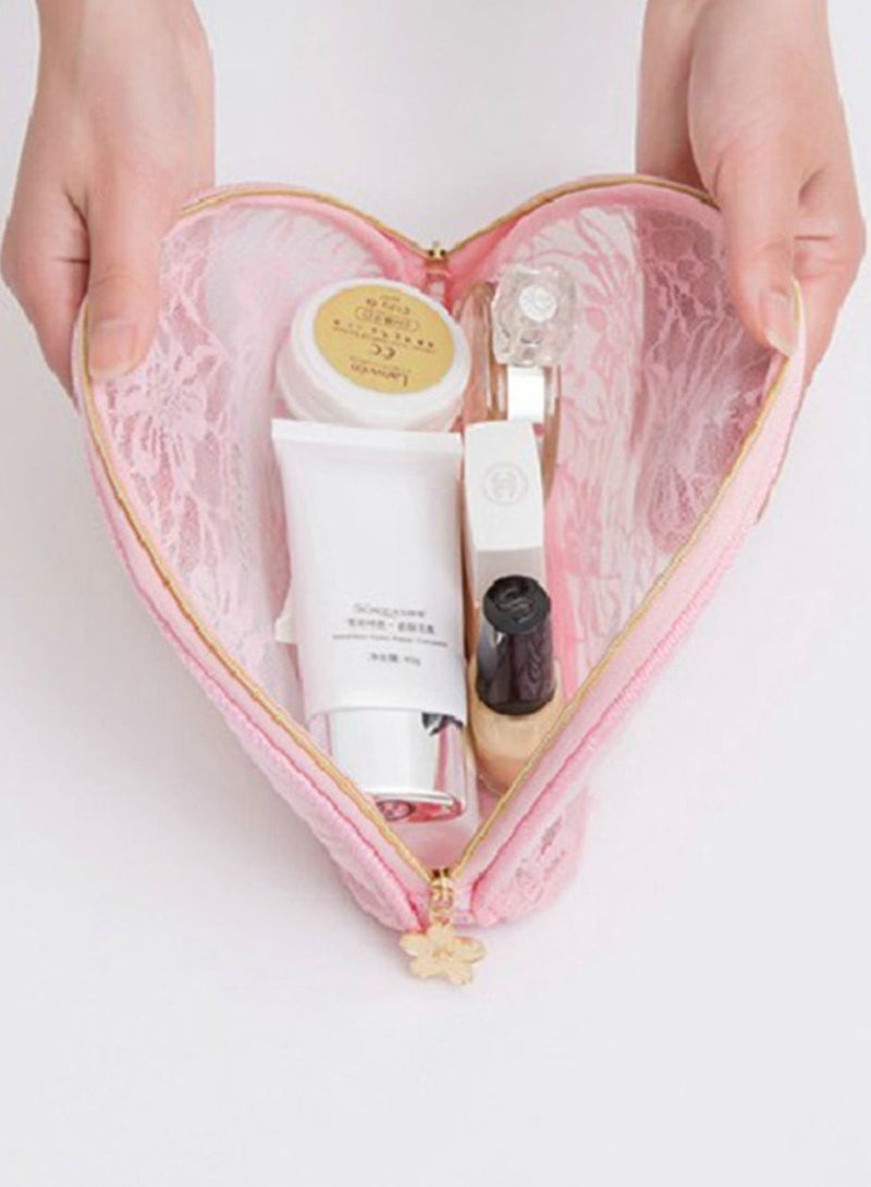 NIBEMINENT Gauze Sweet Lace Portable Makeup Storage Bag Pink - Image 2