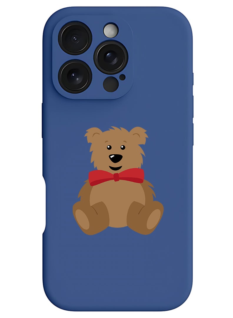 Theodor iPhone 16 Pro Blue Protective Slim Fit Case Liquid Silicone Cover with Full Body Protection Anti-Scratch Shockproof Case For iPhone - teddy bear - Image 1