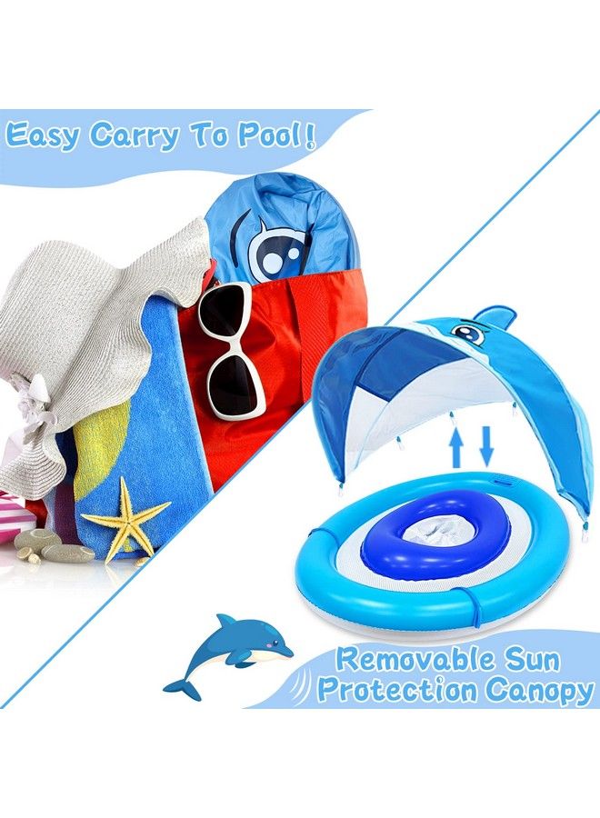 AMENON Dolphin Baby Swimming Pool Float Ring With Adjustable Removable Canopy Upf50+ Sun Protection Never Flip Over Safety Seat Inflatable Baby Spring Floatie Swim Trainer Infant Toddler 6 36 Months  - Image 5