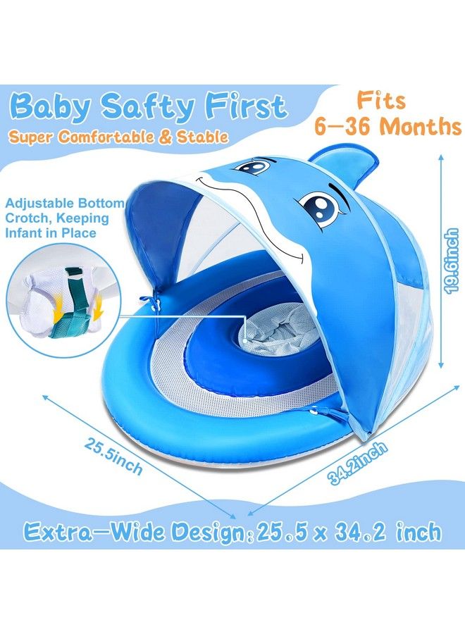 AMENON Dolphin Baby Swimming Pool Float Ring With Adjustable Removable Canopy Upf50+ Sun Protection Never Flip Over Safety Seat Inflatable Baby Spring Floatie Swim Trainer Infant Toddler 6 36 Months  - Image 4