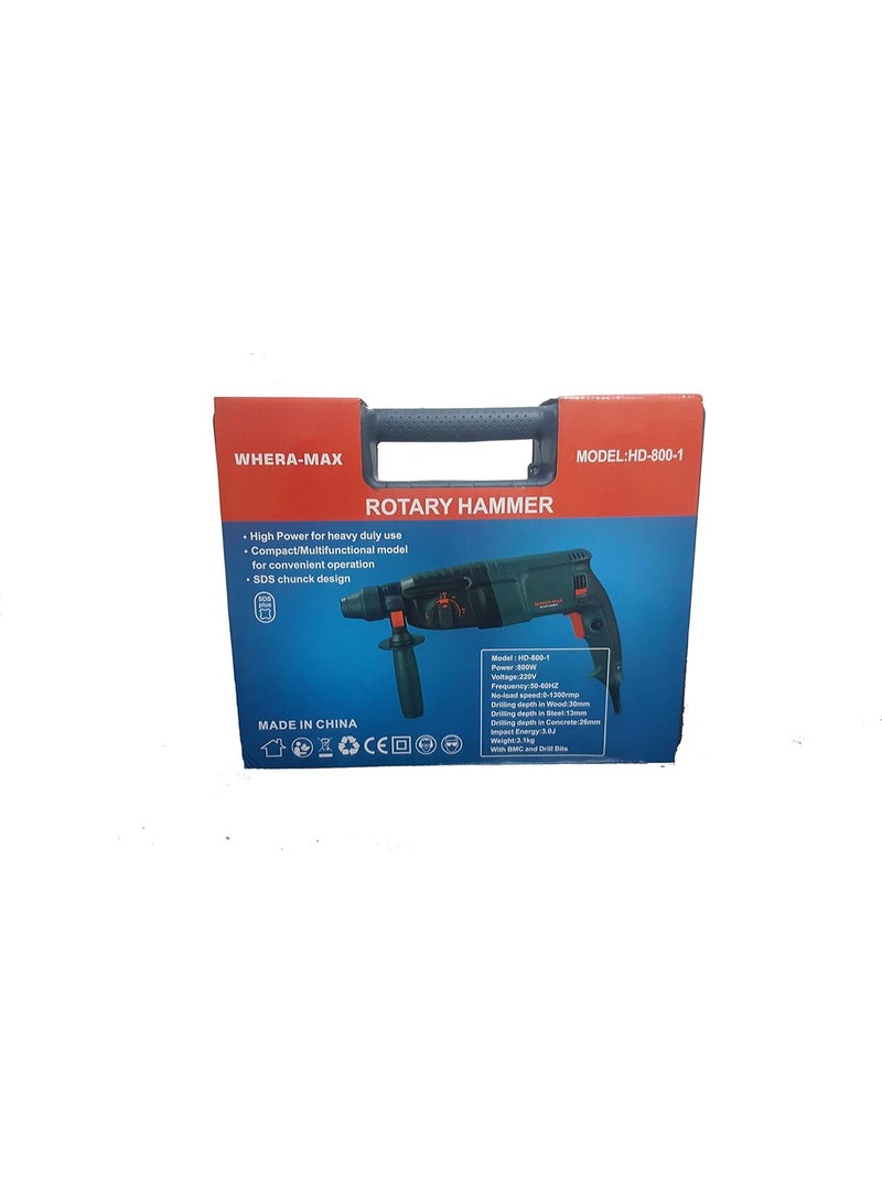 800W Rotary Hammer Drill with 5 Bits & Chisel – Professional Performance & Durability - Image 2