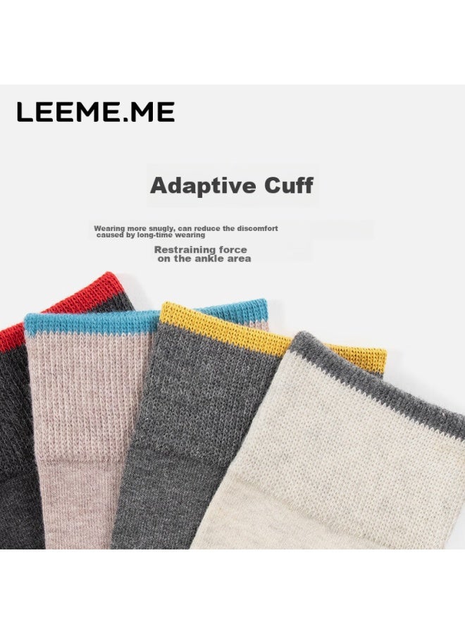 Leeme.me Li Mi Women's Mid-calf Socks, Autumn And Winter Breathable Cotton Socks, 4 Pairs, Two-color Heel Contrast - Image 5
