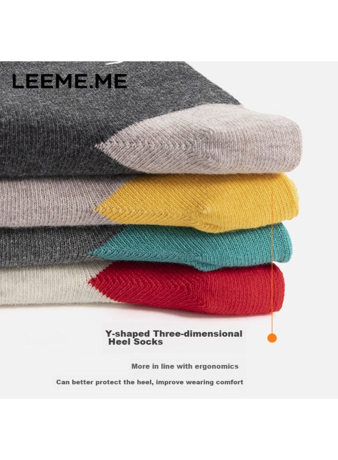 Leeme.me Li Mi Women's Mid-calf Socks, Autumn And Winter Breathable Cotton Socks, 4 Pairs, Two-color Heel Contrast - Image 4