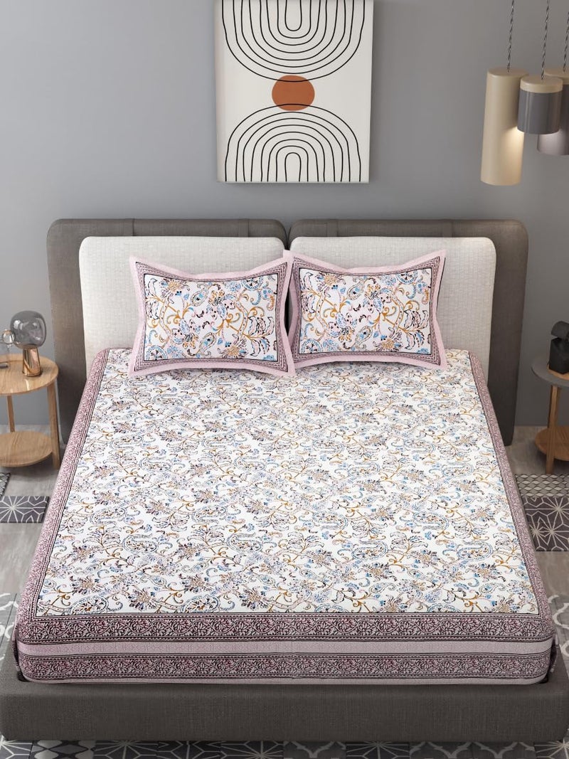 EasyGoods 240 TC Pure Cotton Bedsheet for Double Bed King Queen Size Bed Jaipuri Rajasthani Design with 2 Pillow Covers Extra Soft Wrinkle Free 90 x 103 inches Pink Monarch05new - Image 3
