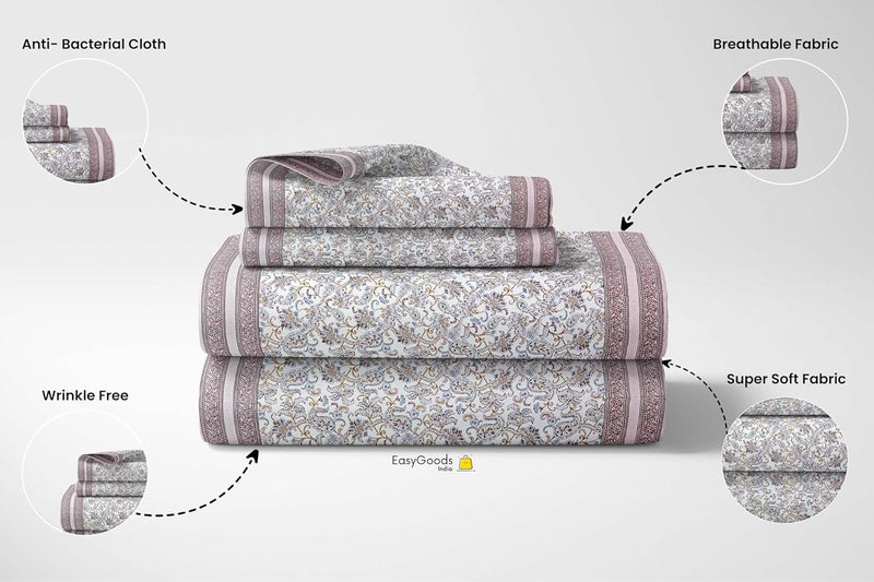 EasyGoods 240 TC Pure Cotton Bedsheet for Double Bed King Queen Size Bed Jaipuri Rajasthani Design with 2 Pillow Covers Extra Soft Wrinkle Free 90 x 103 inches Pink Monarch05new - Image 4