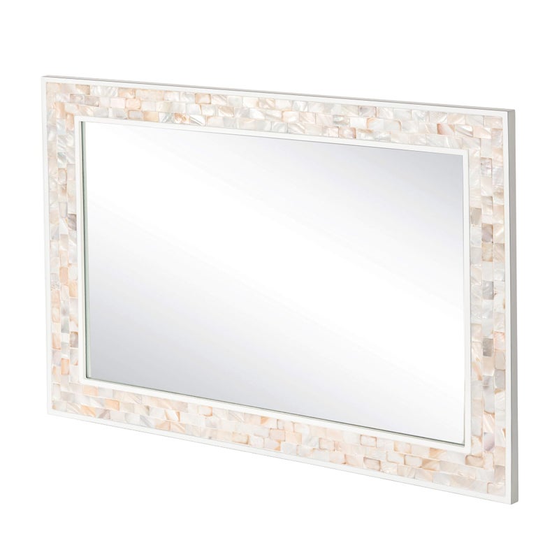 DUQIMO Mosaic Mirror for Wall 24x36 Inch Natural Mother of Pearl Inlay Rectangle Wall Mirror Shatterproof Tempered Glass Mirror for Bathroom Bedroom Hallway and Living Room