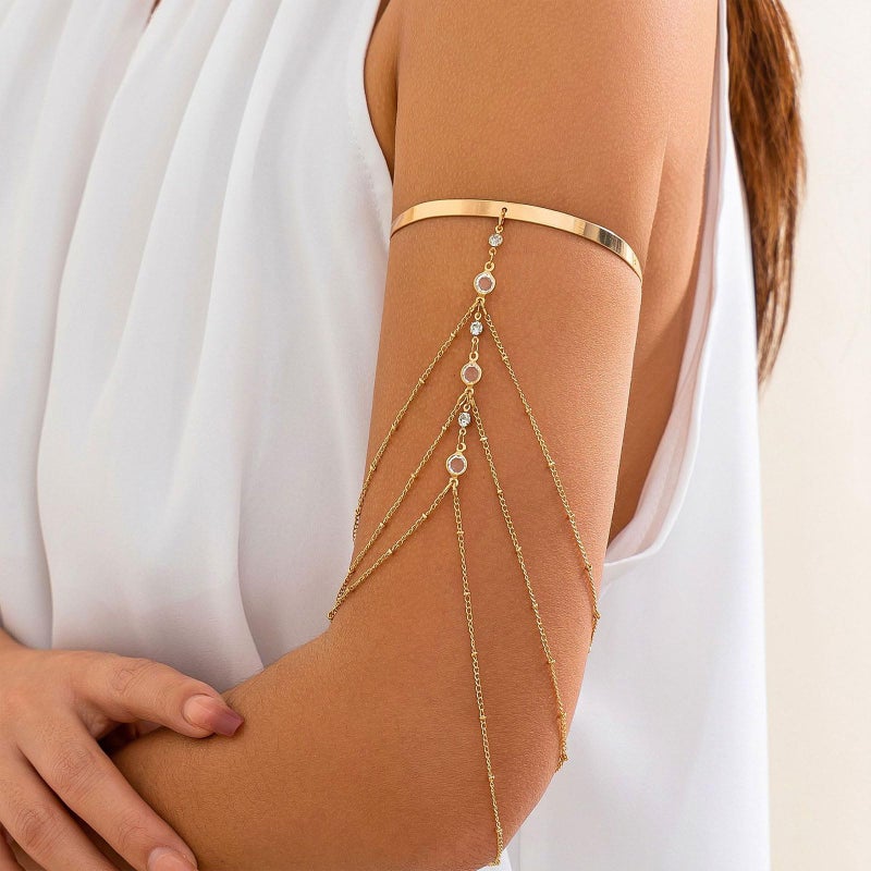 Frodete Gold Arm Cuff Upper Arm Jewelry Chunky Cuff Tassel Bracelet for Women Trendy Jewelry Gifts - Image 3