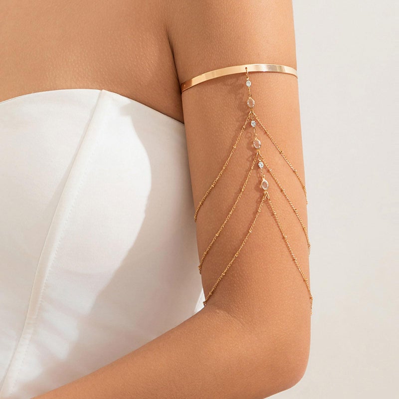 Frodete Gold Arm Cuff Upper Arm Jewelry Chunky Cuff Tassel Bracelet for Women Trendy Jewelry Gifts - Image 2