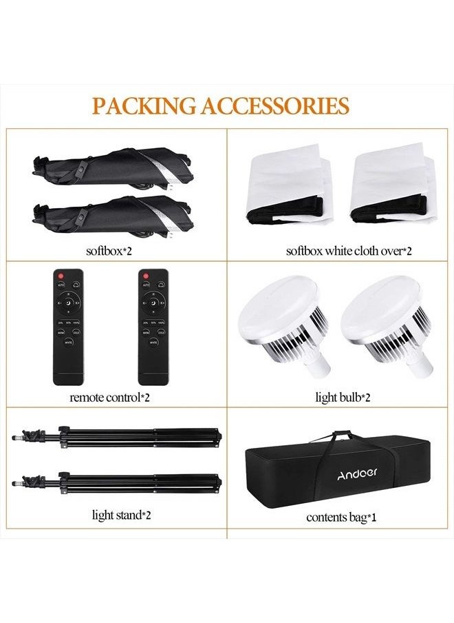 ANDOER - Studio Photography Light kit Softbox Lighting Set with 85W 2800K-5700K Bi-Color Temperature LED Light * 2 + 50x70cm Softbox * 2 + 2M Light Stand * 2 + Remote Control * 2 + Carry Bag * 1 - Image 1