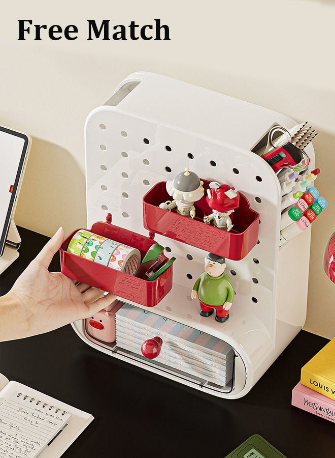 Aikenn Aikenn Pegboard Storage Box Desk Organiser Large Capacity Desk Stationery Storage Box With 2 Storage Boxes And 1 Drawer Multi-functional Stationery Storage Container Box for Kids Home Office School(Beige)  - Image 4