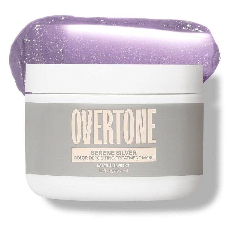 OVERTONE بلسم لون الشعر شبه الدائم أوفرتون، صبغة شعر خالية من القسوة - فضي هادئ، 8 أونصات، مغذي، خالي من الضرر، قناع إيداع اللون لجميع أنواع الشعر مع زبدة الشيا وزيت جوز الهند - Image 1