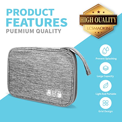 Lcsmaokin Electronics Organizer Travel Case,Electronic Accessories Storage Bag,Portable Waterproof Cable Organizer Bag,Travel Cord Organizer Bag for Small Charging Cord Storage,Cables,SD Card (Grey) - Image 3