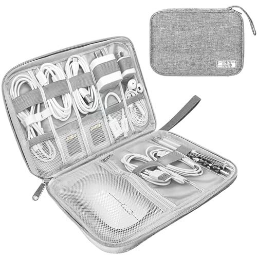 Lcsmaokin Electronics Organizer Travel Case,Electronic Accessories Storage Bag,Portable Waterproof Cable Organizer Bag,Travel Cord Organizer Bag for Small Charging Cord Storage,Cables,SD Card (Grey) - Image 1