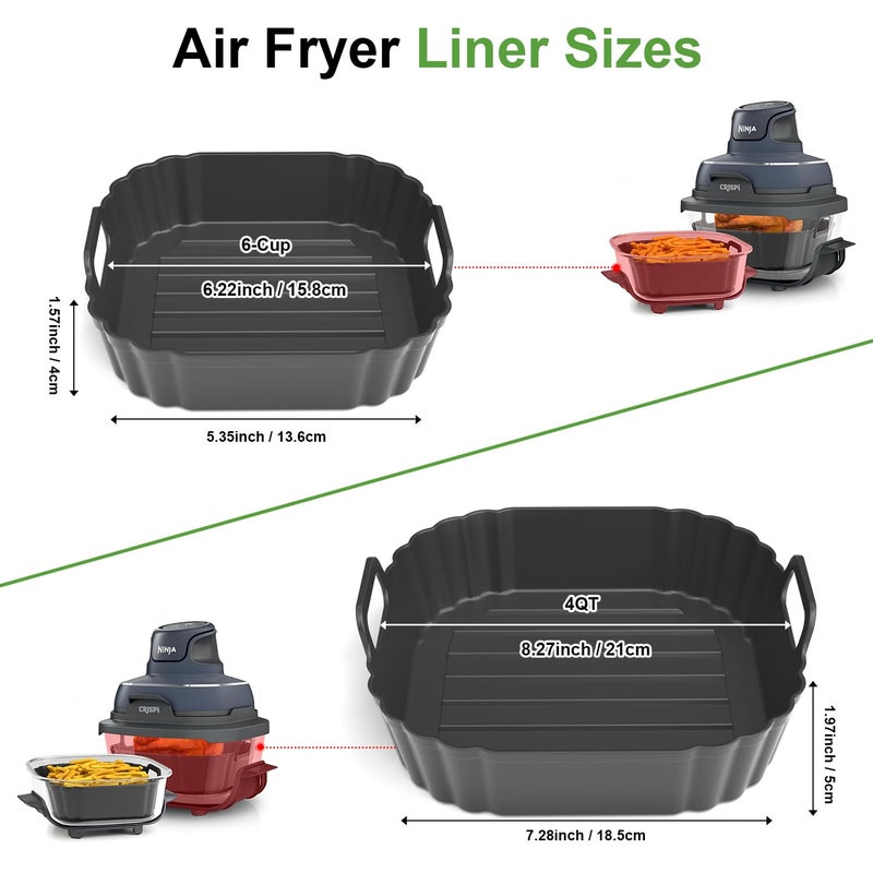 PINTAUR Square Silicone Air Fryer Liners for Ninja Crispi FN101GY FN101SG FN101ST FN101MT FN101PL for 4Qt & 6Cup, Reusable Basket Trays, 4-in-1 Portable Glass Airfryer Accessories - Image 2