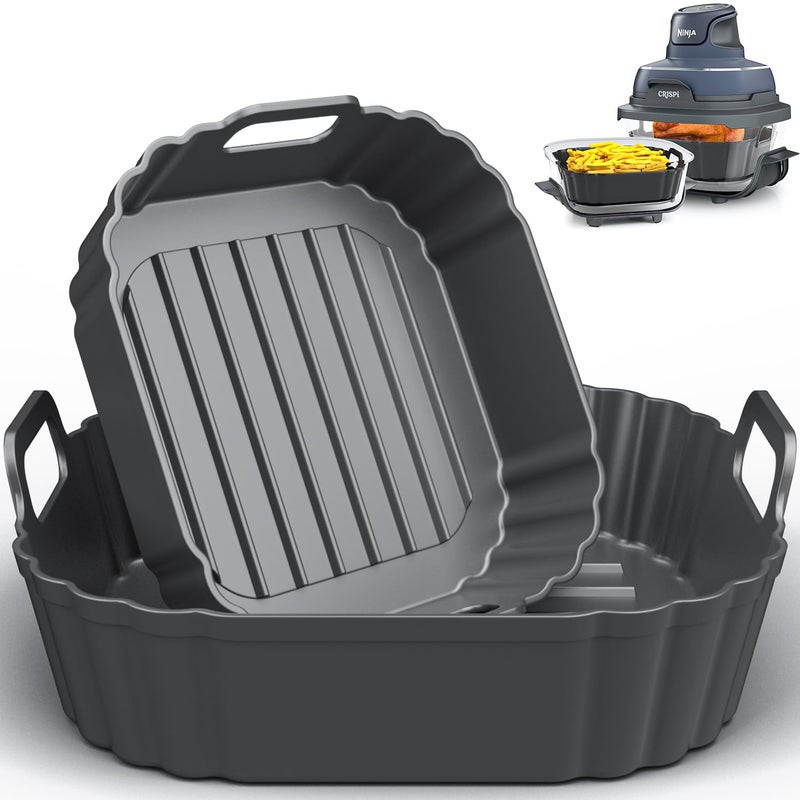 PINTAUR Square Silicone Air Fryer Liners for Ninja Crispi FN101GY FN101SG FN101ST FN101MT FN101PL for 4Qt & 6Cup, Reusable Basket Trays, 4-in-1 Portable Glass Airfryer Accessories - Image 1